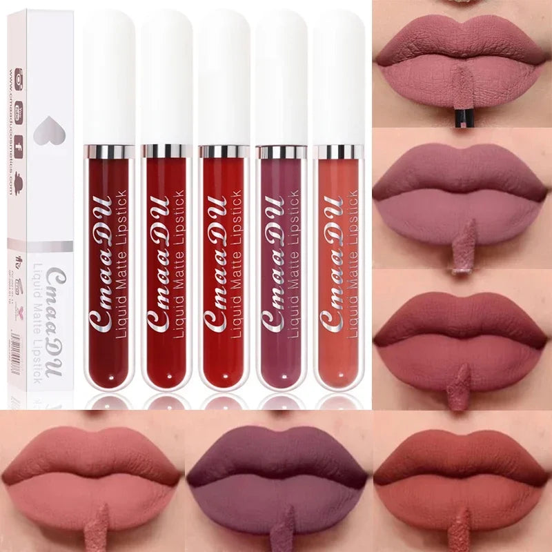 3-Pack Matte Velvet Liquid Lipstick | Nude, Brown & Dark Red Liquid Lipstick Set QXL