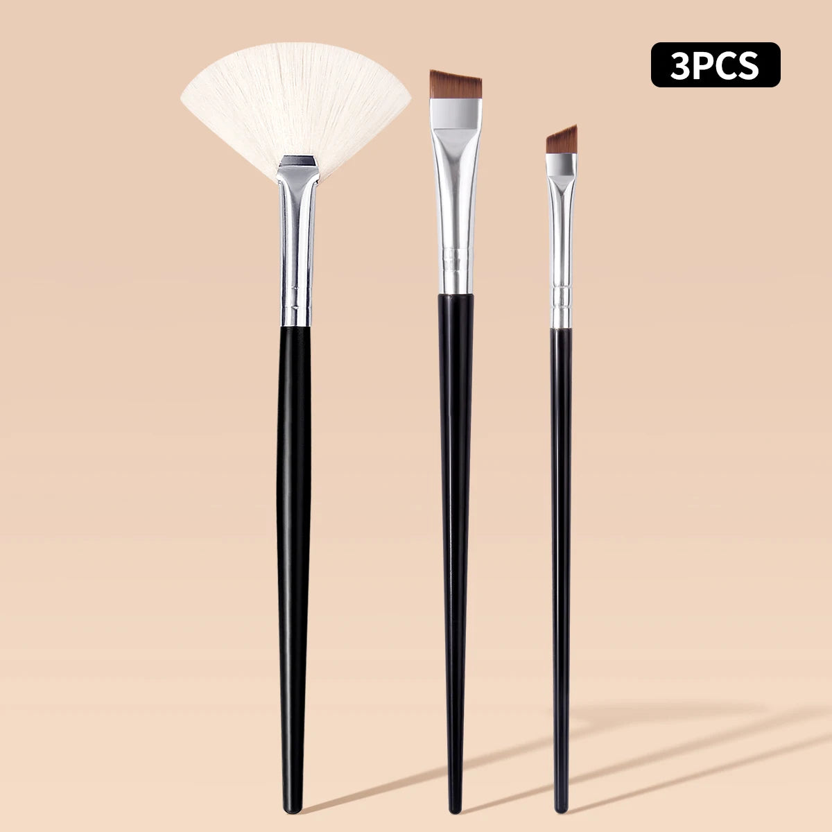 KOSSHOW 3-Pc Makeup Brush Set | Fan, Brow & Eyeliner Makeup Brush Set QXL black