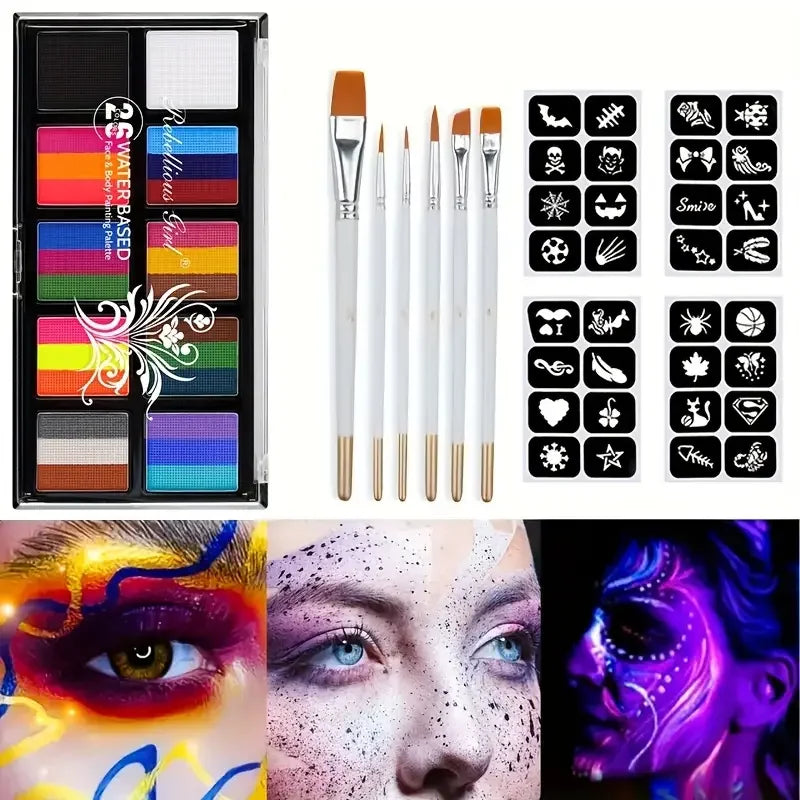 VERONNI 26-Color UV Face & Body Paint Set with Brushes Face & Body Paint QXL