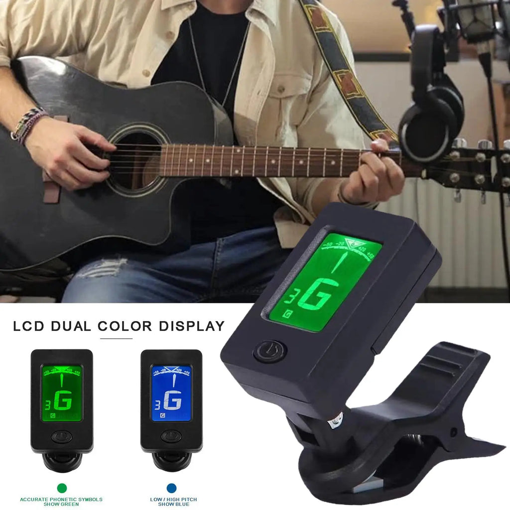 Clip-On Digital Guitar Tuner | LCD for Guitar, Bass & Ukulele Clip-On Guitar Tuner QXL