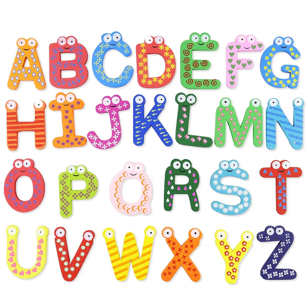 Magnetic Wooden ABC 123 Fridge Magnets for Kids | Learning Toy Educational Magnet Set QXL english