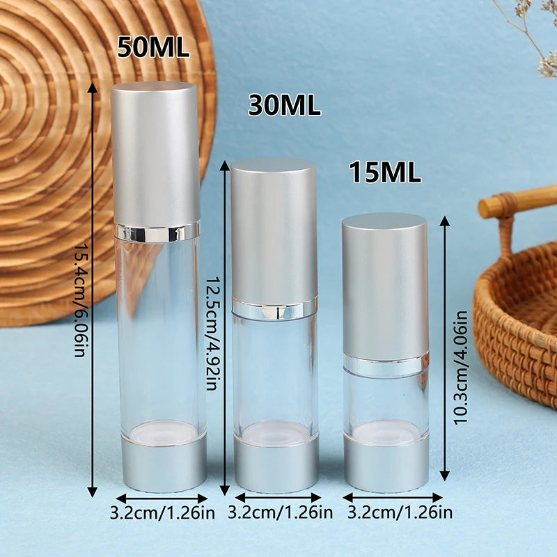 UV Silver Airless Pump Bottle 15/30/50ml | Empty Vacuum Dispenser Airless Pump Bottle QXL