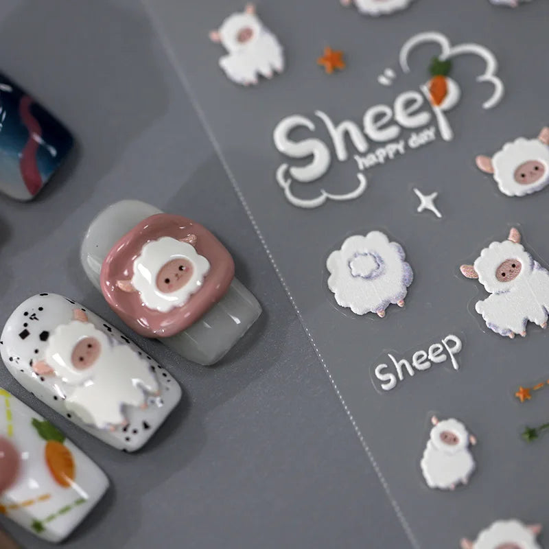 5D Kawaii Sheep Nail Art Stickers | Self-Adhesive Decals Nail Art Stickers QXL