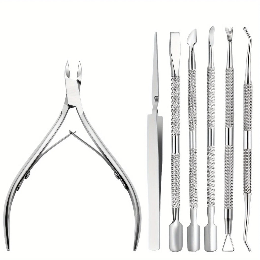 7-Piece Stainless Steel Nail Cuticle Scissors & Manicure Set Nail Cuticle Tool Set QXL