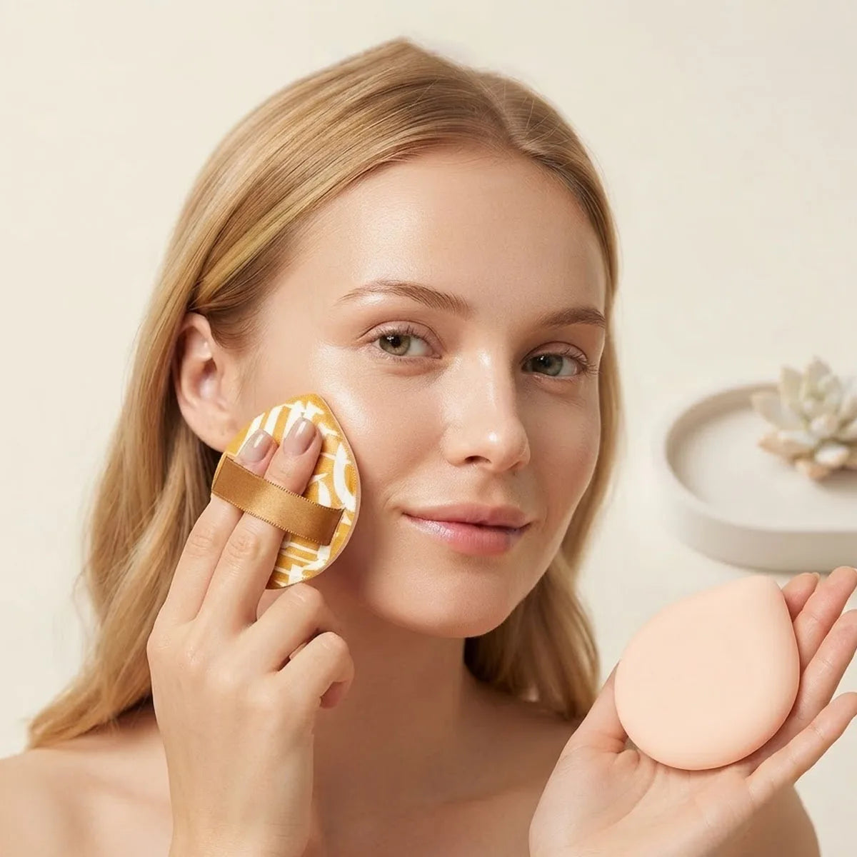 Waterdrop Foundation Sponge Set | Mustard Yellow Makeup Puff Makeup Sponge Set QXL