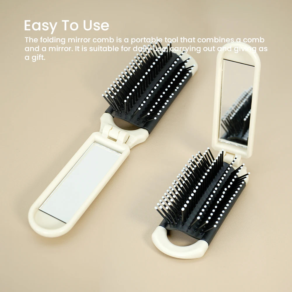 Foldable Air Cushion Comb with Mirror | Portable Floral Mini Comb Foldable Hair Comb QXL