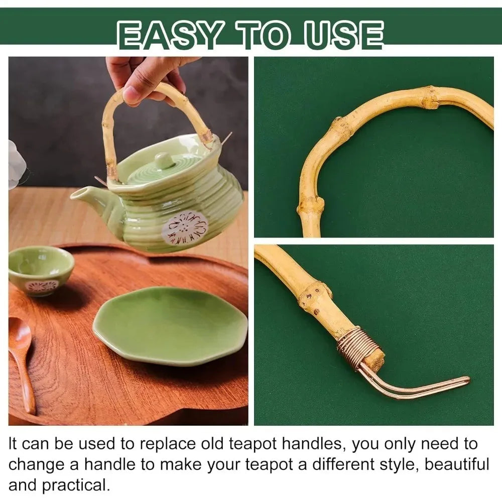 Bamboo U-Shape Teapot Handle Replacement – 3 Sizes with Brass Teapot Handle Set QXL