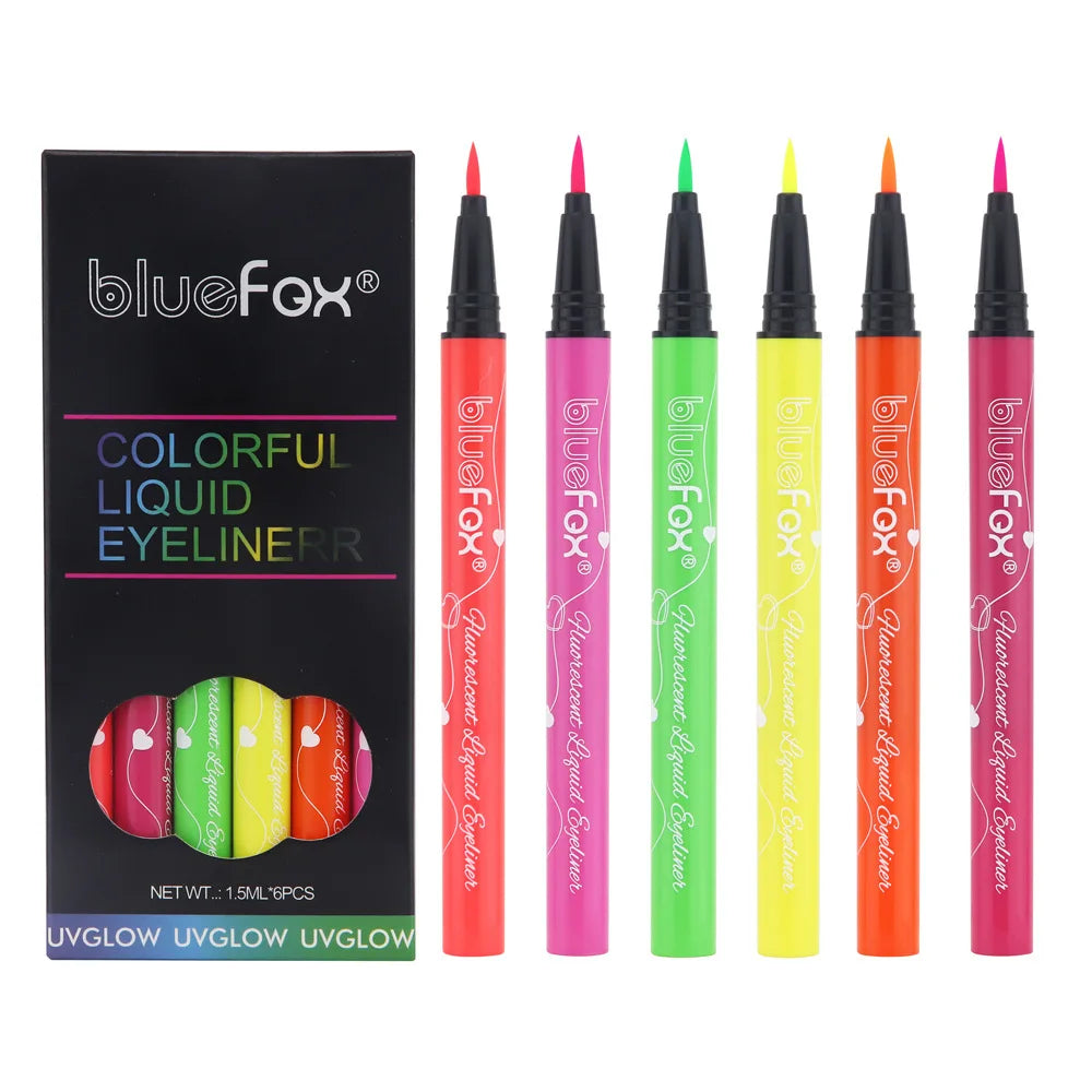UV Glow Liquid Eyeliner Set – 6 Fluorescent Colors, Waterproof UV Glow Eyeliner QXL 6pcs Set