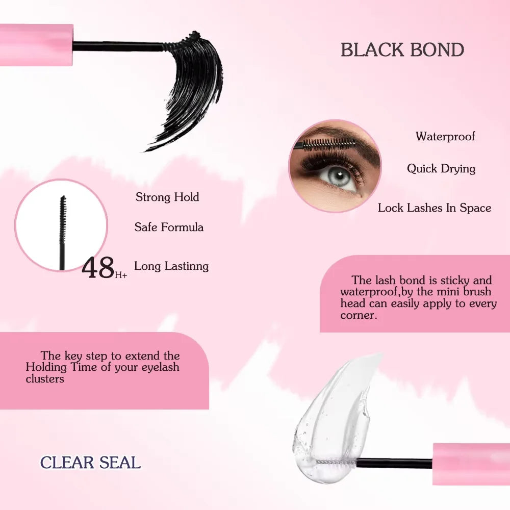 190-Pc 3D Cluster Lashes Kit | DIY Lash Extensions & Bond Seal Lash Extension Kit QXL