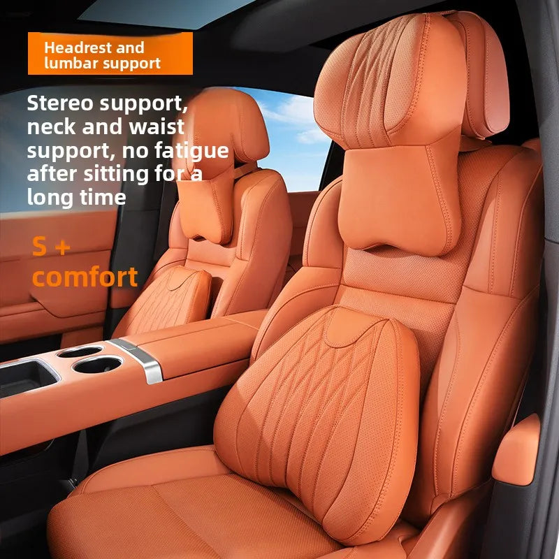 Luxury Leather Car Neck Pillow & Lumbar Support Cushion Car Seat Cushion QXL
