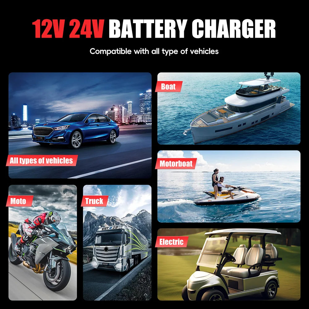 EAFC 12V 15A / 24V Smart Battery Charger | AGM GEL LiFePO4 Battery Charger QXL