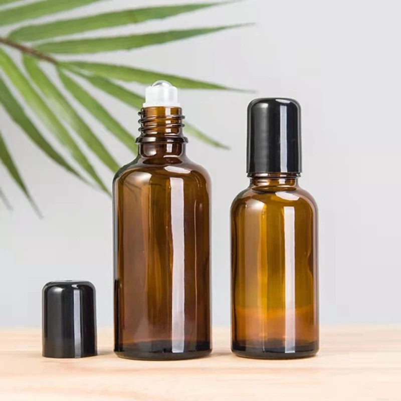 Amber Glass Roller Ball Bottle | Essential Oil & Cosmetic Applicator Glass Roller Bottle QXL