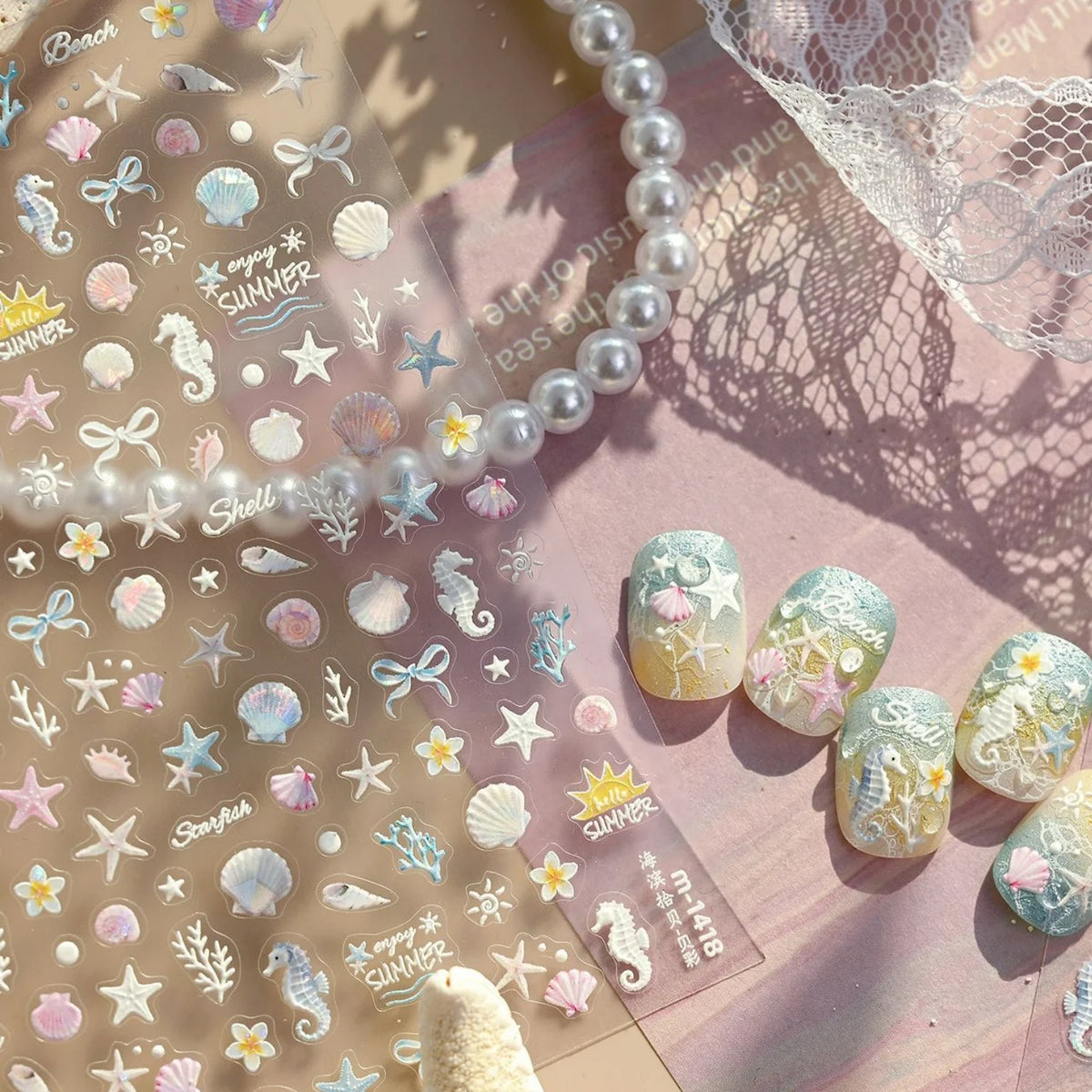 5D Ocean Nail Stickers – Seashell Starfish Beach Decals | NAILFYOU Nail Art Stickers QXL