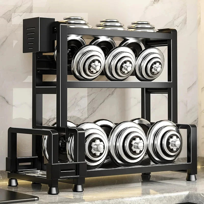 3-Tier Adjustable Metal Spice Rack with Knife Holder – Black Kitchen Spice Rack QXL