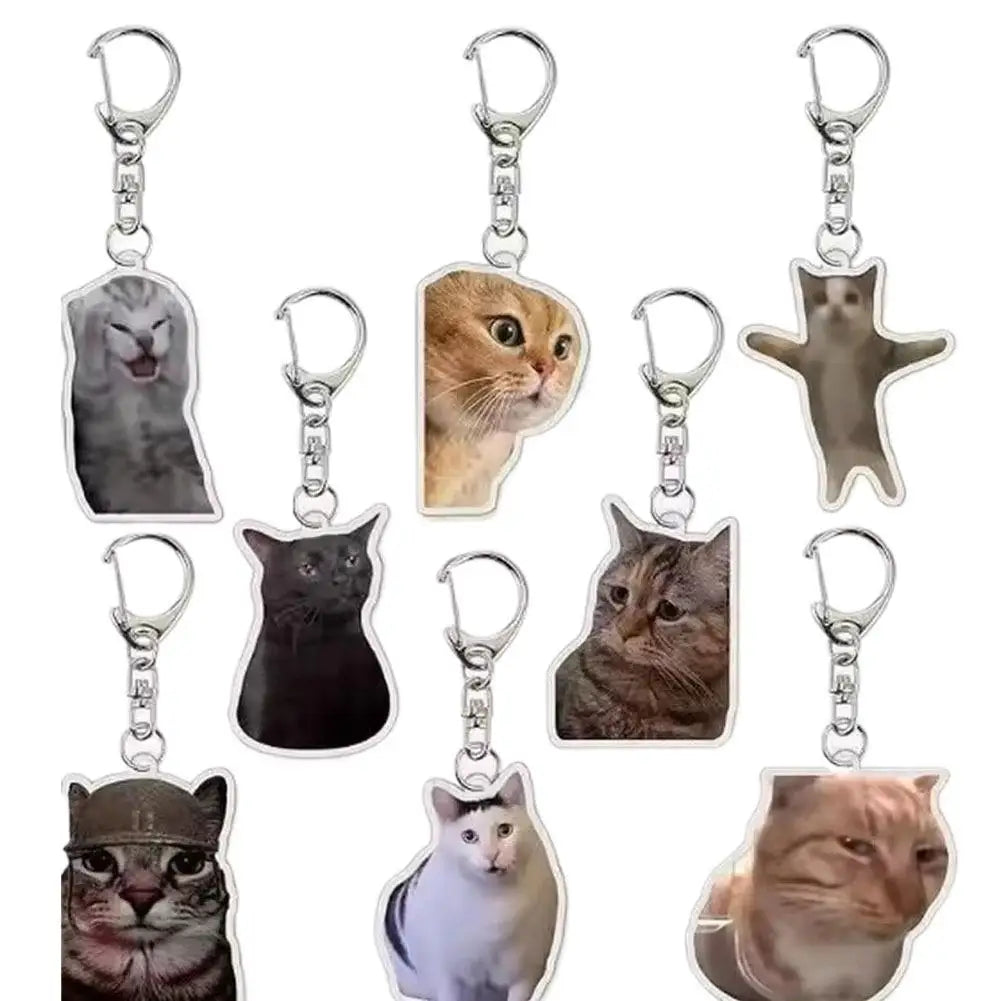 Funny Cat Meme Acrylic Keychain | Double-Sided HD Print Novelty Keychain Charm QXL