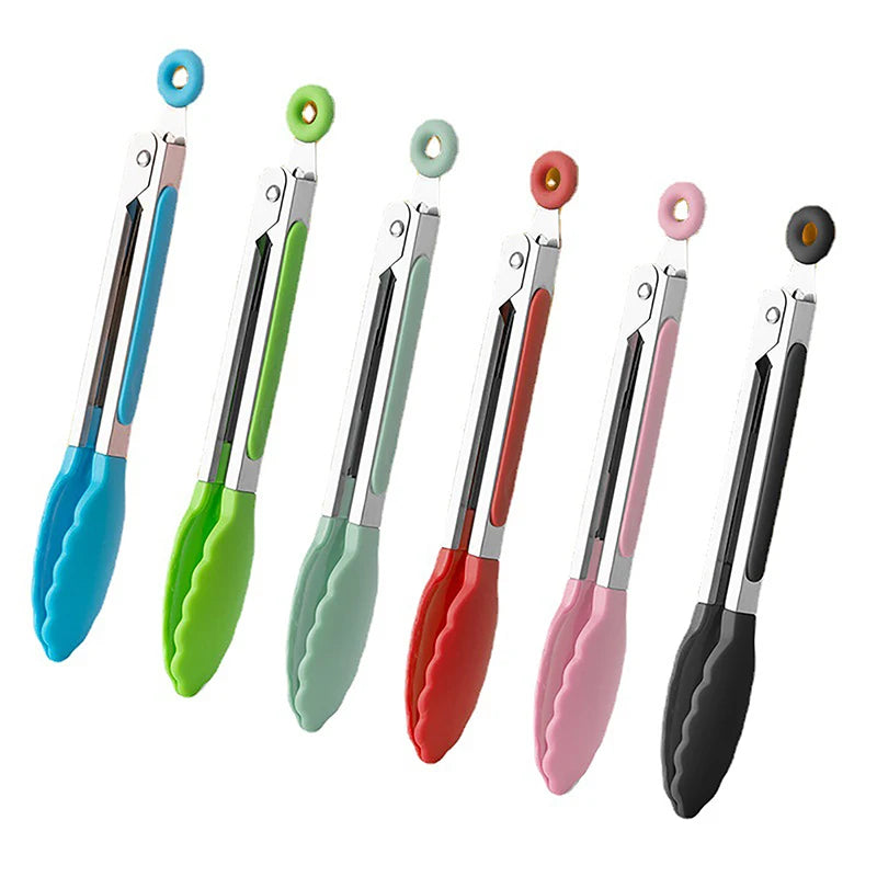 7-Inch Stainless Steel BBQ Food Tongs | Non-Slip Kitchen Clip Kitchen Food Tongs QXL