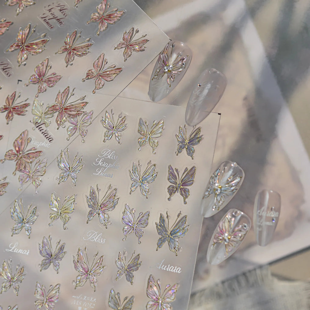 5D Iridescent Butterfly Nail Stickers | Self-Adhesive Decals Nail Art Stickers QXL