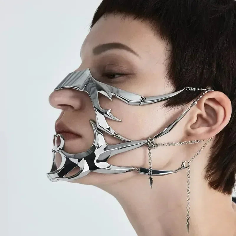 Gothic Cyberpunk Silver Hollow Face Jewelry | Festival Cosplay Cyberpunk Face Jewelry QXL