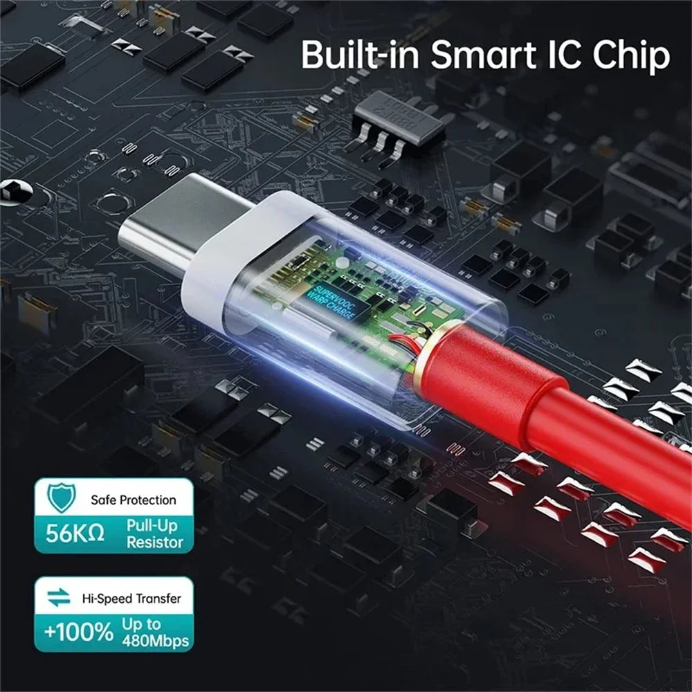 65W 6A USB-C SuperVOOC Fast Charging Cable for OnePlus USB-C Charging Cable QXL