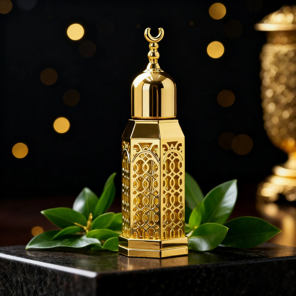 3ml Octagonal Glass Perfume Vial | Golden Hollow Metal Cover & Dropper Perfume Vial QXL