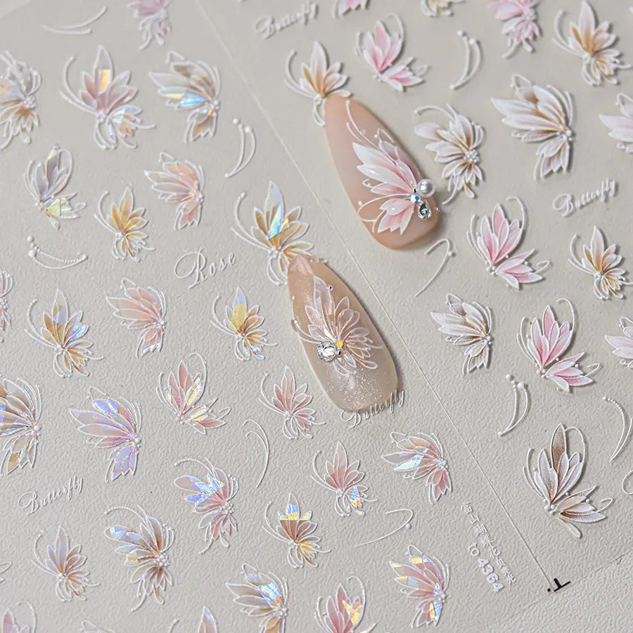 5D Butterfly Flower Nail Stickers | Rhinestone Pearl Decals Nail Art Stickers QXL