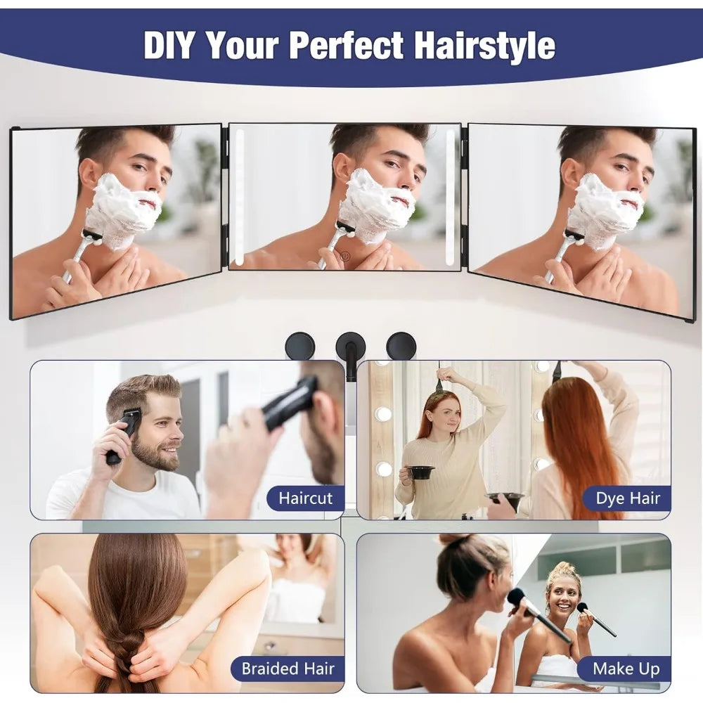 LED 3-Way Self Hair Cutting Mirror | 360° Rechargeable LED Hair Cutting Mirror QXL