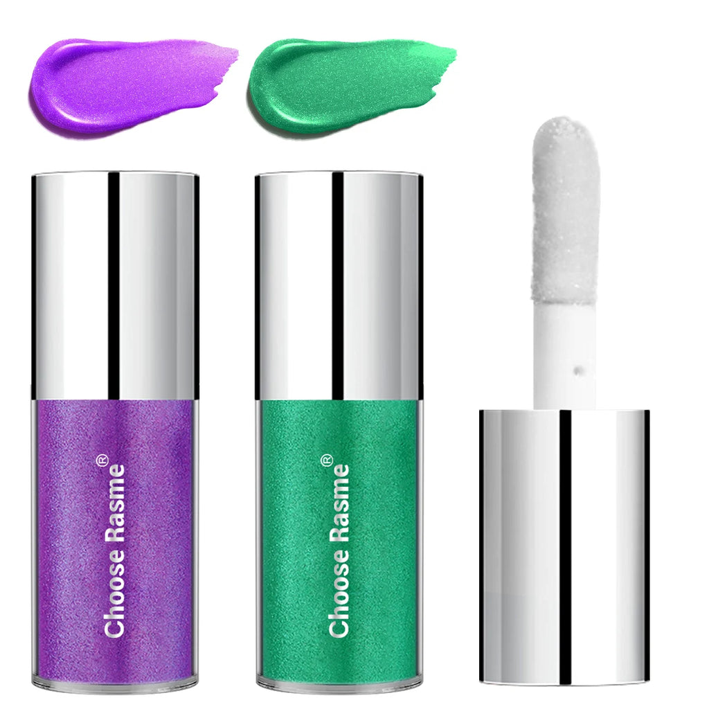 Pearlescent Lip Gloss | Shimmering Lip Glaze Green & Purple Lip Gloss QXL