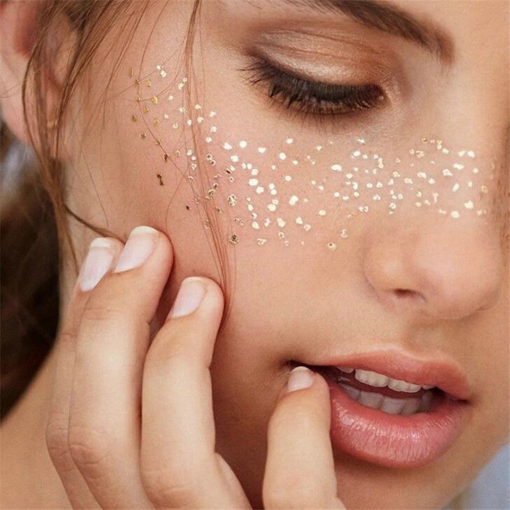 Golden Face Temporary Tattoo Sticker | Festival Eye Decal Temporary Face Tattoo QXL