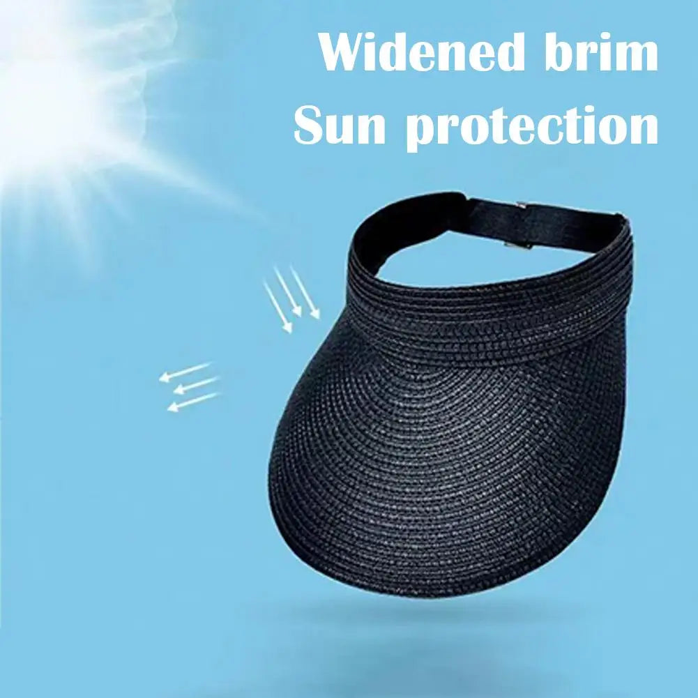 Wide Brim Straw Sun Visor Hat UPF50+ | Adjustable Beach Cap Sun Visor Hat QXL