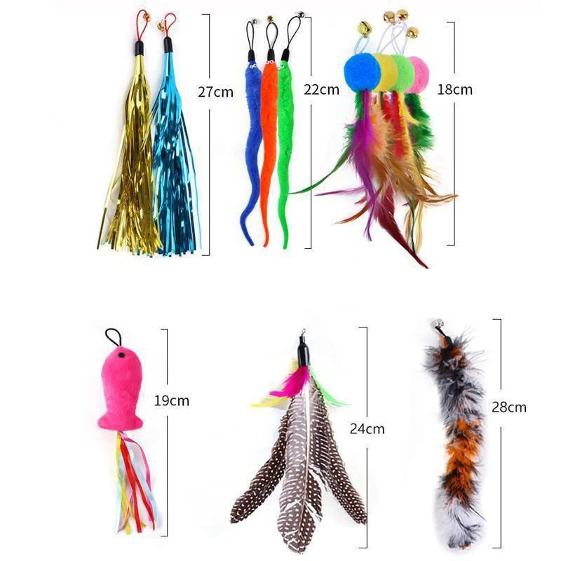 10-Style Cat Feather Wand Toy Set | Telescopic Fishing Rod Cat Feather Wand Toy QXL