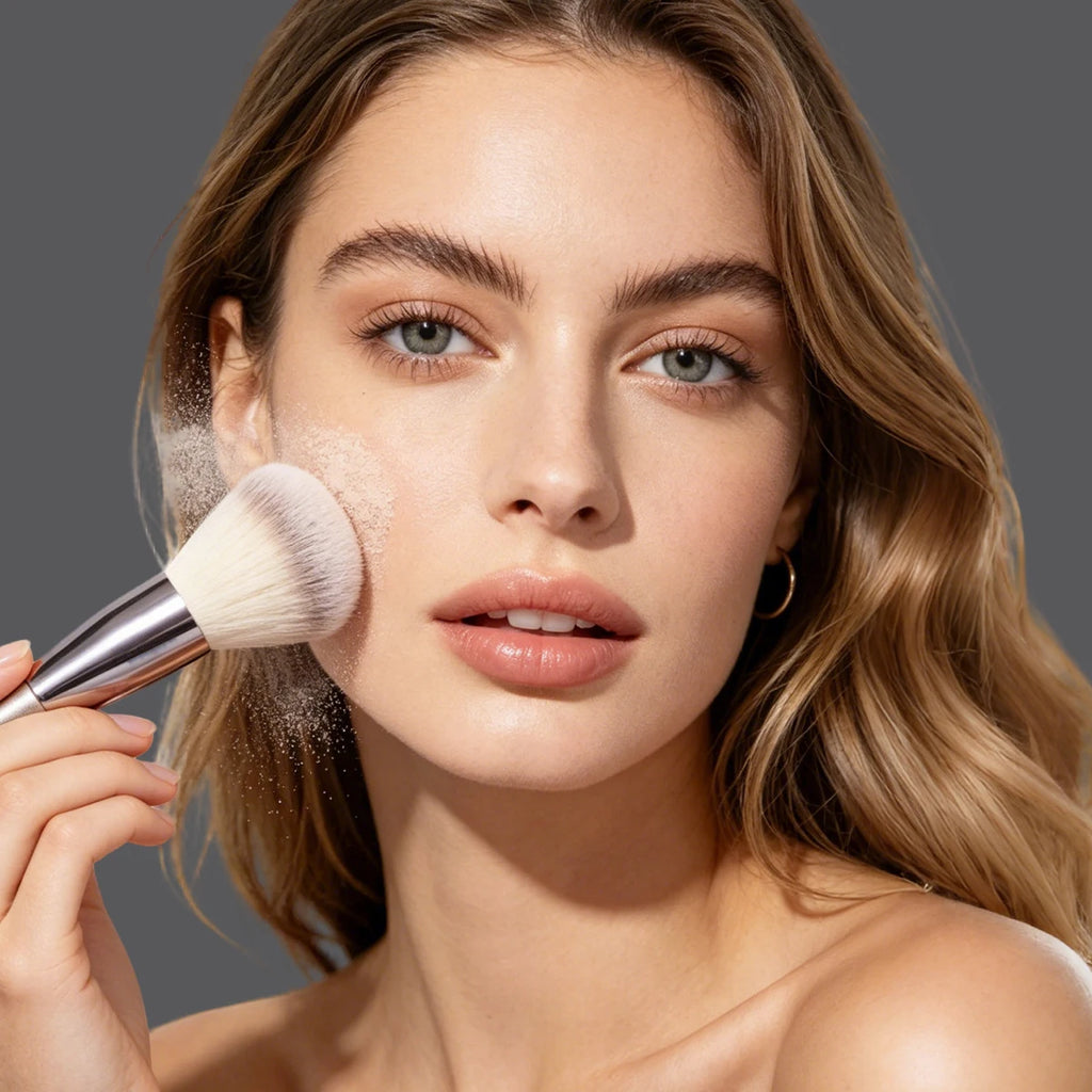KOSSHOW Large Powder Brush | Ombre Hair Champagne Wood Handle Powder Makeup Brush QXL