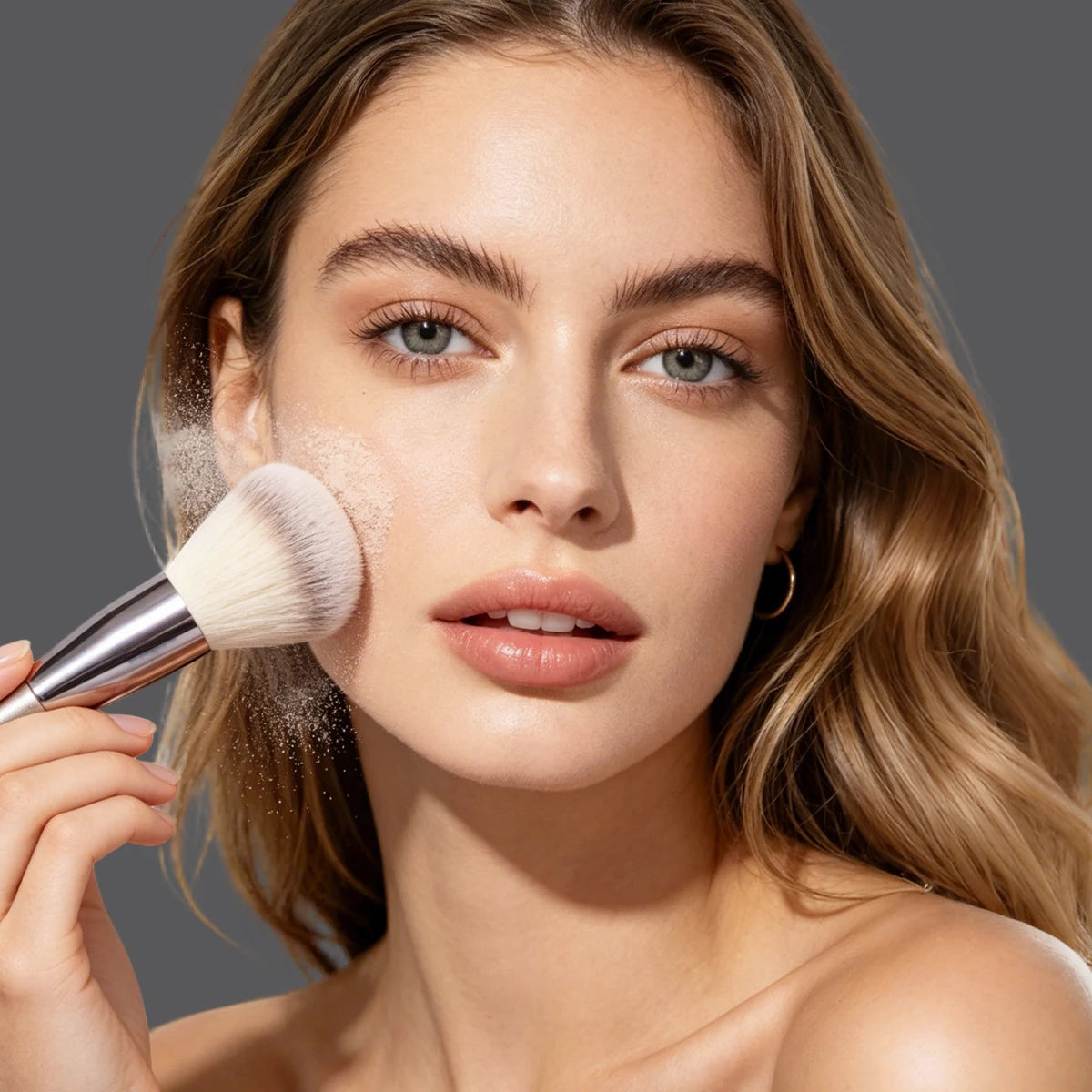 KOSSHOW Large Powder Brush | Ombre Hair Champagne Wood Handle Powder Makeup Brush QXL