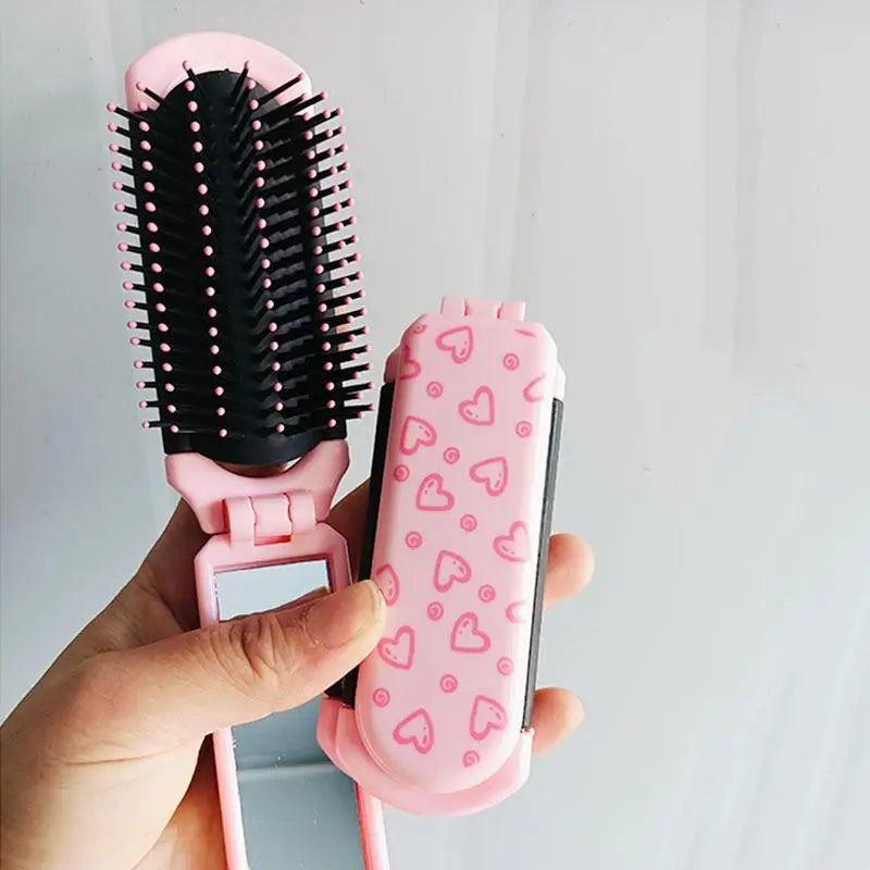 Pink Butterfly Foldable Travel Hair Comb with Mirror & Massager Foldable Travel Comb QXL