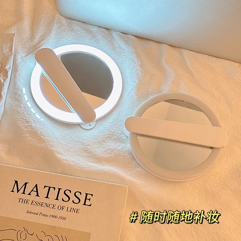 LED Lighted Compact Makeup Mirror | 2X Magnification Foldable Lighted Makeup Mirror QXL