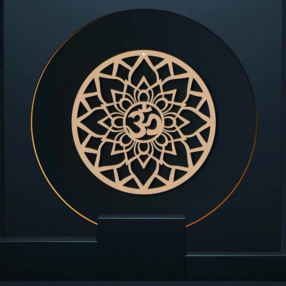 12" Om Lotus Sacred Geometry Wooden Wall Art | Laser Cut Wooden Wall Art QXL