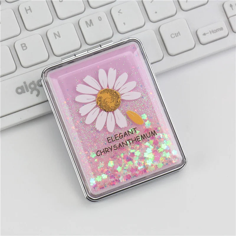 Double-Sided Pocket Mirror | Daisy Quicksand Sequin Design Pocket Makeup Mirror QXL
