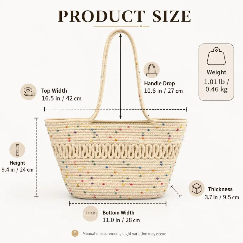 Women's Woven Tote Bag | Large Beach & Travel Shoulder Bag Woven Tote Bag QXL
