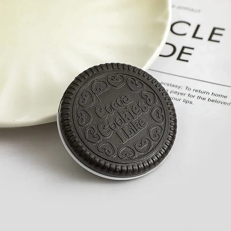 Chocolate Biscuit Round Folding Compact Mirror with Comb Compact Folding Mirror QXL black