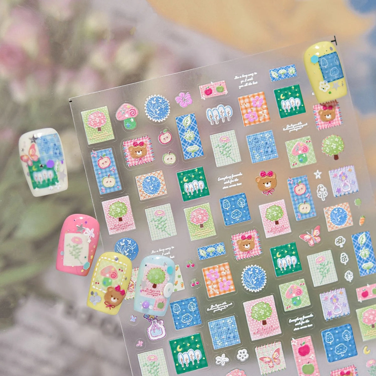 5D Nail Art Stickers – Plaid Bear Butterfly Flower Decals Nail Art Stickers QXL