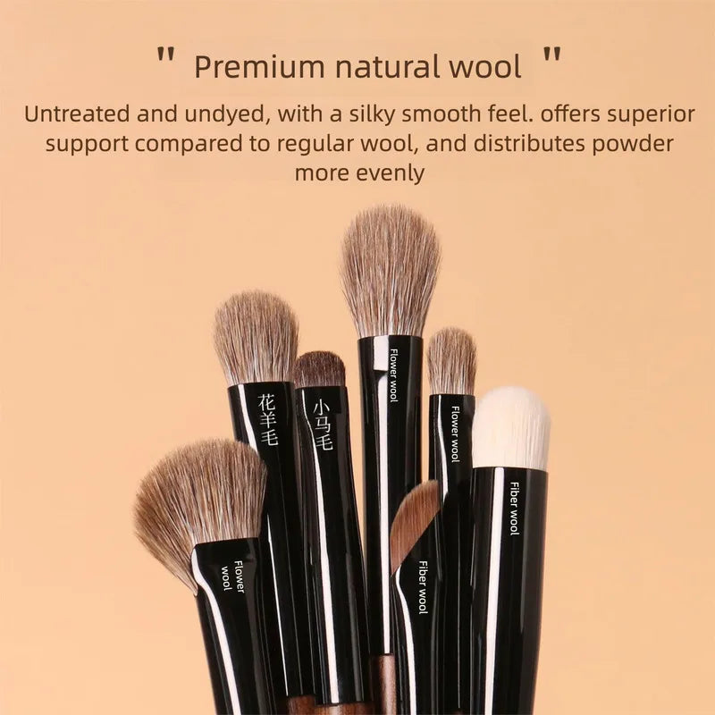 7-Piece Wool Makeup Brush Set with Floral Design & Brush Bag Makeup Brush Set QXL