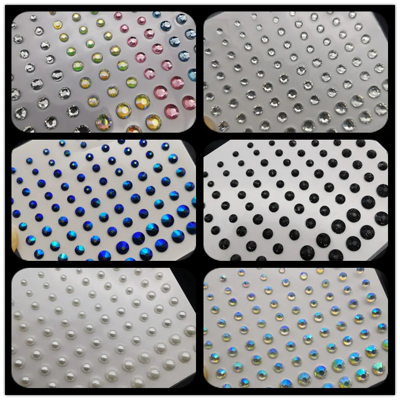 Diamond Face Rhinestone Stickers | Glitter Body Gems Mixed Size Face & Body Gems QXL