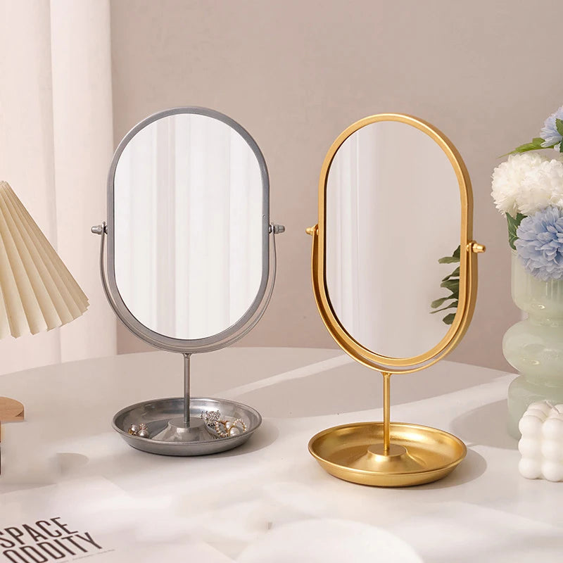 Oval Iron Frame Desktop Vanity Mirror | Flat & Storage Base Desktop Vanity Mirror QXL