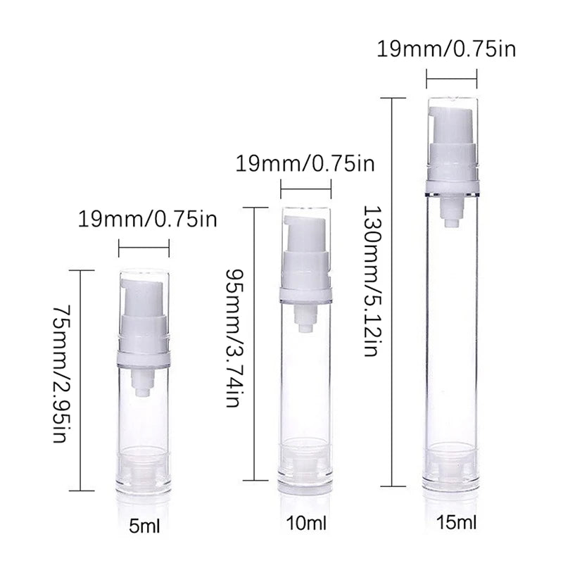 Airless Vacuum Pump Bottle 5/10/15ml | Refillable Travel Container Cosmetic Pump Bottle QXL