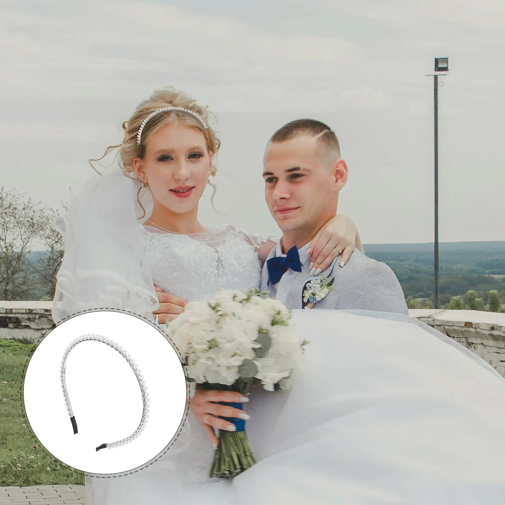 Silver Pearl Bridal Headband | Metal Hoop Wedding Hair Accessory Bridal Hair Headband QXL Default Title