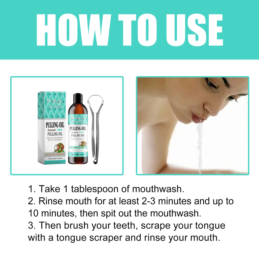 Coconut Mint Oil Pulling Mouthwash & Tongue Scraper Kit Oil Pulling Mouthwash QXL