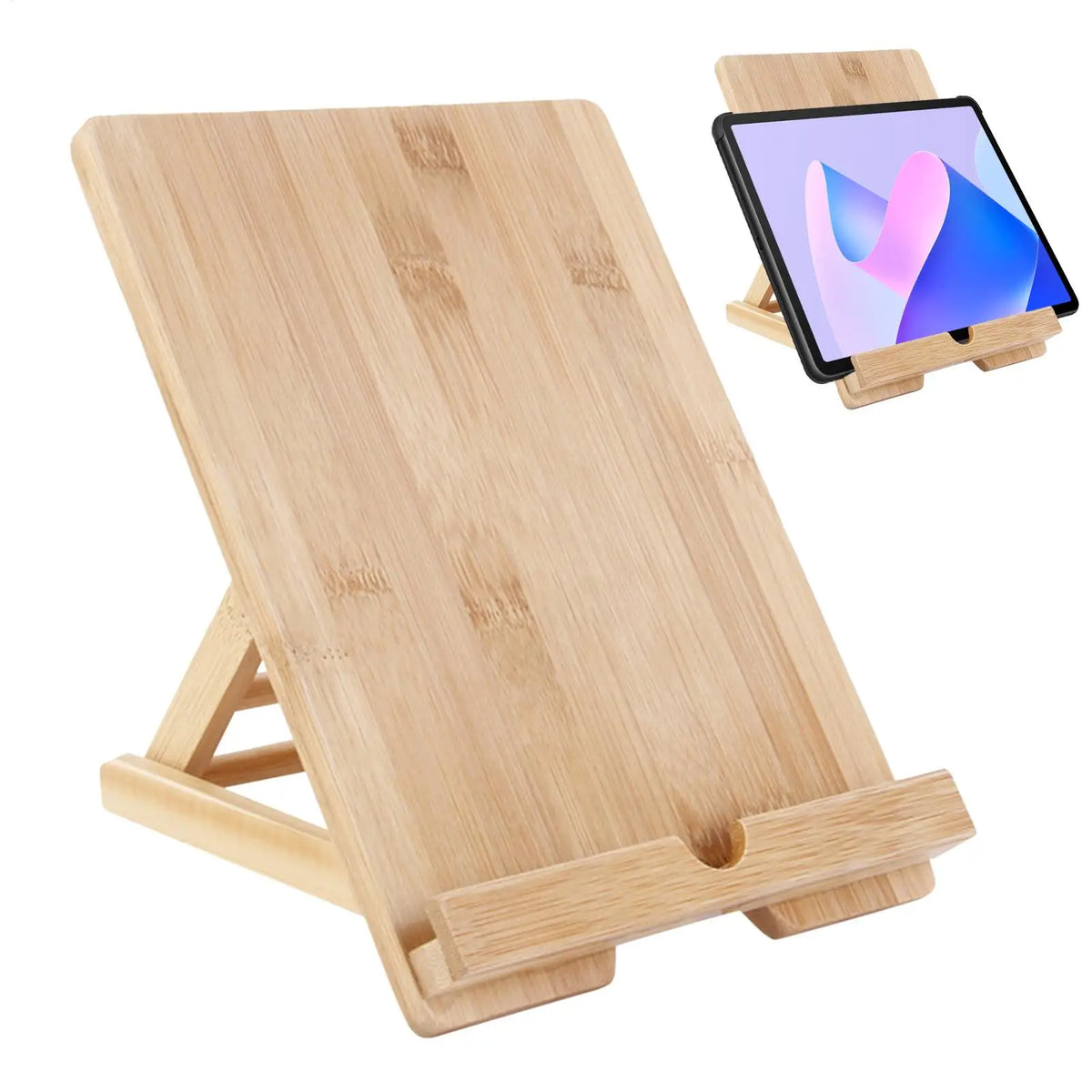 Wooden Tablet & Cookbook Stand with Charging Hole | Desk Tablet Cookbook Stand QXL