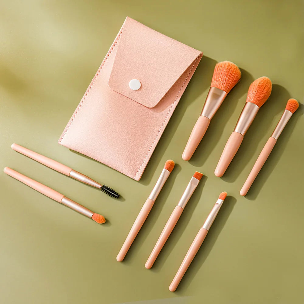 Zoreya 8-Piece Portable Mini Makeup Brush Set | Morandi Makeup Brush Set QXL 305 rose pink