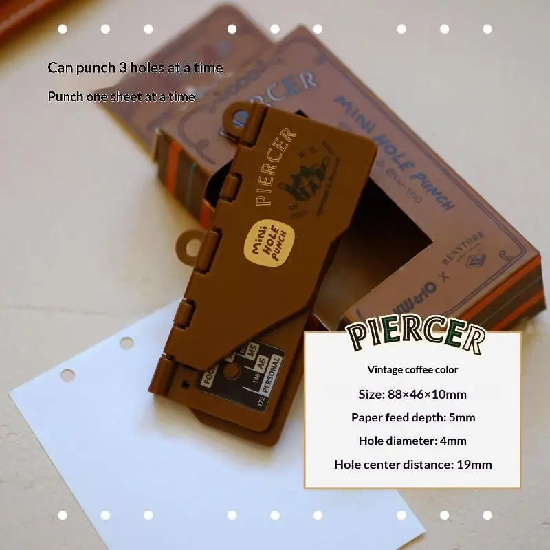 Portable 3-Hole Punch M5/A6 Loose Leaf Binder – 4mm Card Portable Hole Punch QXL Brown