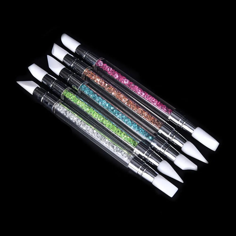 Dual-Tip Silicone Nail Art Carving Pen | Crystal Acrylic Handle Nail Art Carving Pen QXL