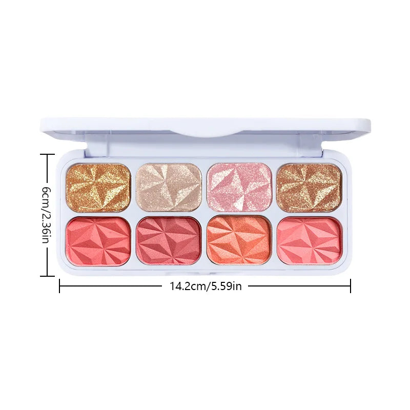 VERONNI 8-Color Diamond Highlighter Blush & Contour Palette Highlighter Blush Palette QXL 8 Colors Blush